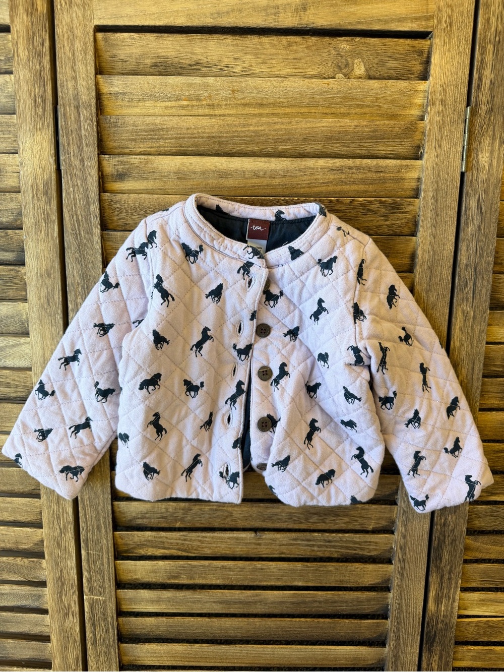 Tea Collection Lavender Light Purple Quilted Button Coat with Black Horse 12-18